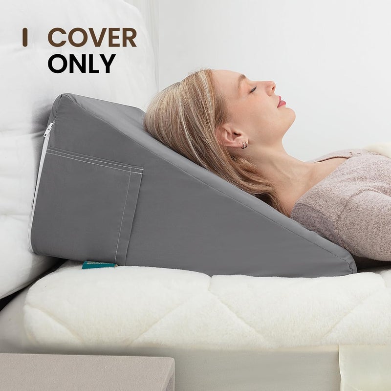 Texstead Bed Wedge Pillow Cover Only 24x24x12 Inch, Silky & Smooth Wedge Pillow Cases, Removable & Machine Washable-Zipper Design Pillowcase LightGray - Image 4